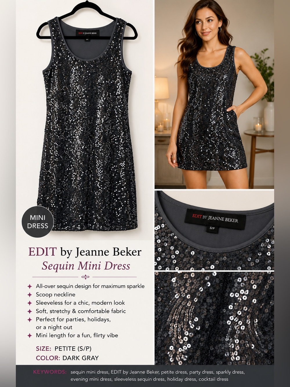 Dark Gray Sequin Mini Dress